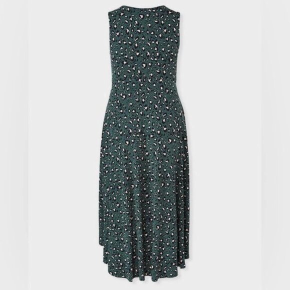 Torrid Studio Knit Hi-Low Midi Dress 2X Green Leopard Wrap V-Neck Falll - Picture 3 of 11